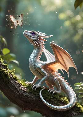 Dragon and Butterfly in Forest