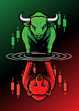 Bull and Bear Reflection Stock Market Trader