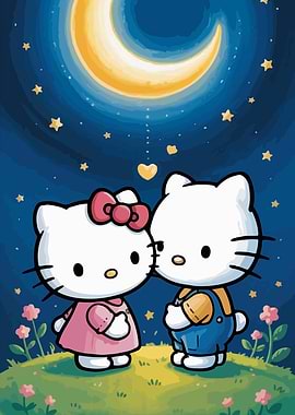Hello Kitty and Daniel Under Moon