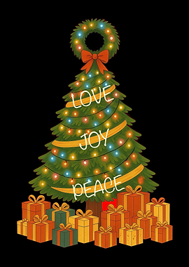 Christmas Tree with Gifts and Wreath