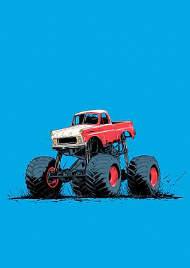 Red and White Monster Truck Art