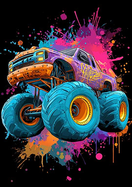 Monster Truck Colorful Splatter Art
