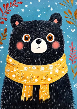 Cute Winter Bear with Scarf Illustration