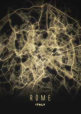 Rome, Italy - Glowing Night Map Poster, Elegant Urban Wall Decor
