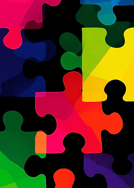 Colorful Puzzle Pieces on Black Background