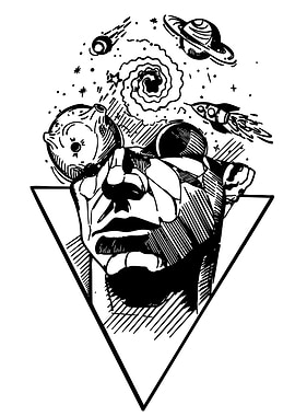 Space Dreams Black and White Illustration