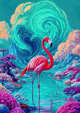 Flamingo in Fantasy Landscape
