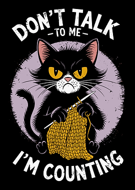 Grumpy Cat Knitting Illustration