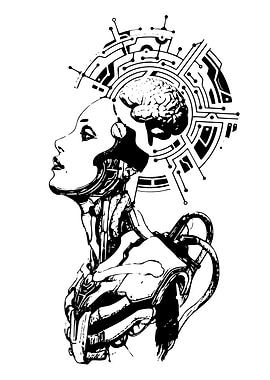Cyborg Woman with Brain and Circuitry