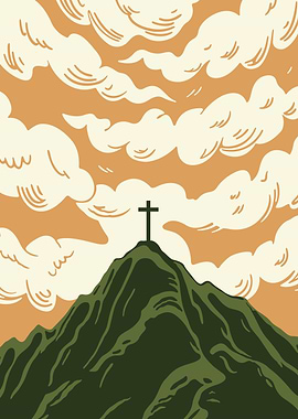 Retro Christian Cross on Mountain Poster