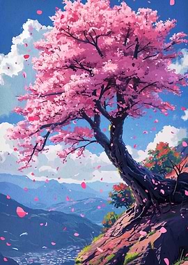 Cherry Blossom Tree Landscape Digital Art