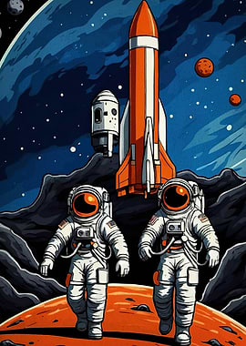 Astronauts planet rocket