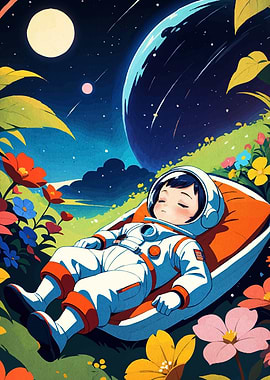 Astronaut Child Sleeping Space Garden