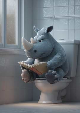 Rhino Reading on Toilet