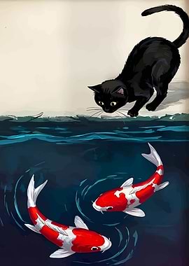 Black Cat and Koi Fish