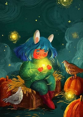 Girl with Star and Birds