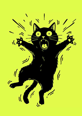 Scared Black Cat Cartoon Illustration