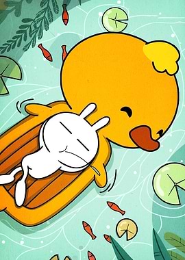 Duck and Rabbit Pond Cartoon