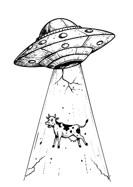 Alien Abduction of Cow Illustration