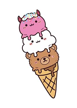 Cute Kawaii Ice Cream Cone Illustration