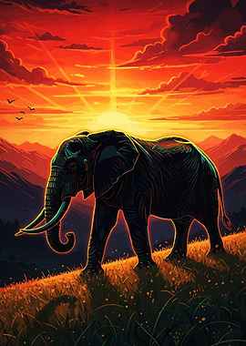 Elephant Silhouette Sunset