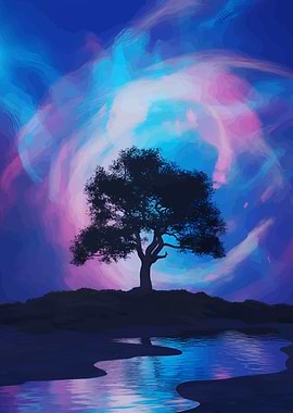 Silhouette Tree with Colorful Sky