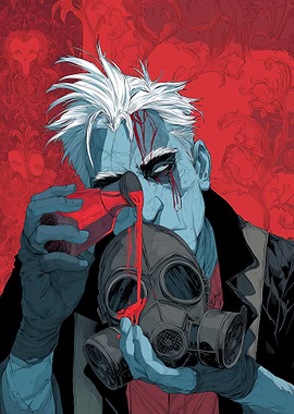 Bleeding Man with Gas Mask