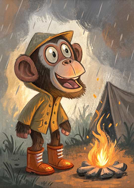 Monkey Camping in the Rain