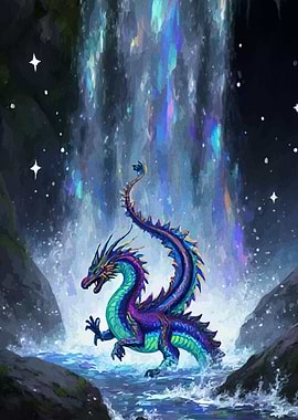 Colorful Dragon by Waterfall