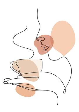 Minimalist Line Art: Coffee and Face