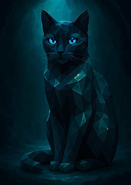 Geometric Cat with Blue Eyes