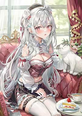 Girl with Cat and Cake