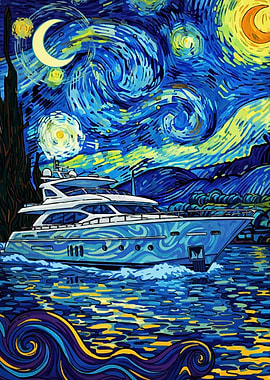 Yacht in Starry Night Style