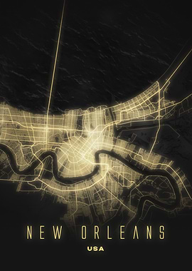 New Orleans, USA - Illuminated City Map Poster, Vibrant Night Urban Wall Art