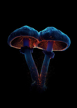 Glowing Mushrooms on Black Background