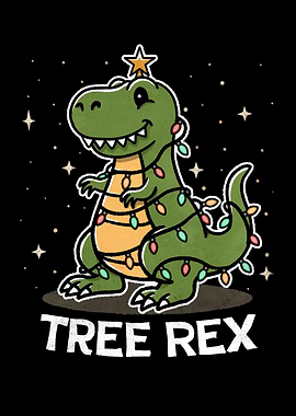 Tree Rex Christmas Dinosaur Cartoon