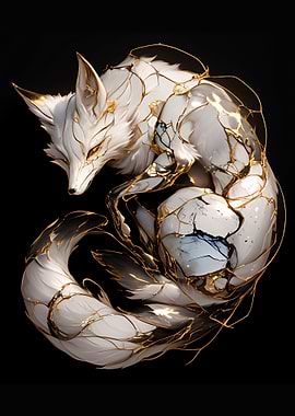 Elegant White and Gold Fox Illustration