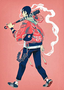 Stylish Character with Spiked Bat Illustration