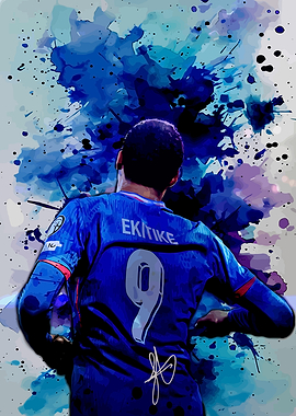 Watercolor Ekitike 9 Soccer Player Art