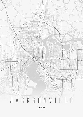 Jacksonville, USA - Minimal City Map Poster, Sleek Monochrome Wall Art