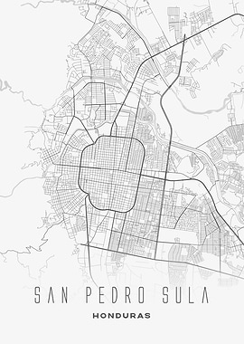 San Pedro Sula, Honduras - Minimal City Map Poster, Modern Monochrome Wall Art