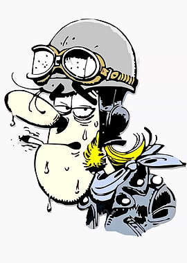 Cartoon biker with helmet and goggles