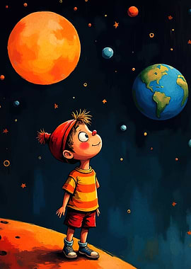 Boy Gazing Planets and Stars