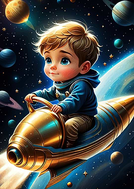 Boy on Rocket Space