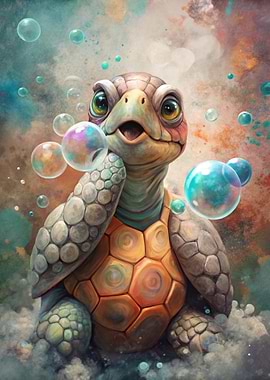 Cute Turtle with Bubbles Illustration