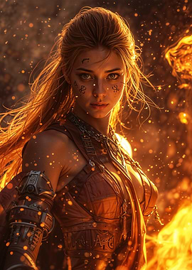 Fiery Warrior Woman Portrait