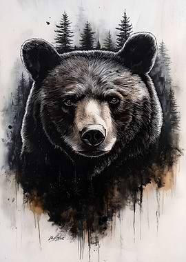 Bear Portrait with Forest Background