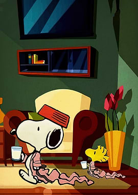 Snoopy and Woodstock Relaxing Indoors