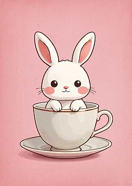 Cute Bunny in Teacup Illustration