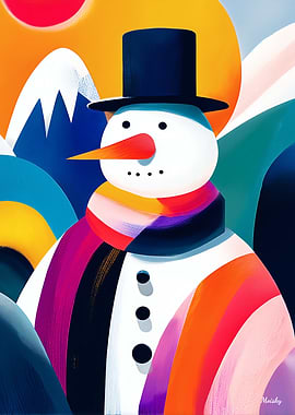 Dynamic Rhythm Snowman with Vibrant Flowing Colors
